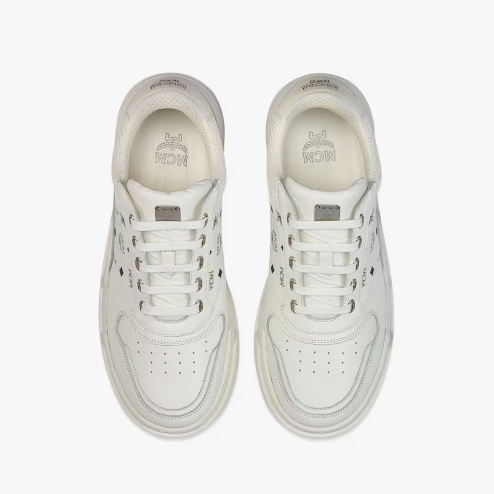 MCM Skyward Low-top Basketball Sneakers White Visetos Leather EU 43 US 10 - Picture 11 of 14